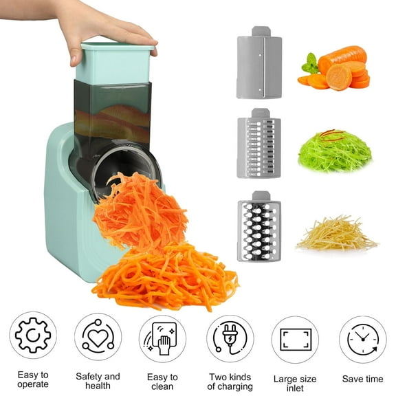 Bigking Electric Salad Maker , Grater Shredder, Automatic Vegetable Slicer with 3 Blades, Potato Shredder, Chopper for Fruit and Vegetable Salads, Black