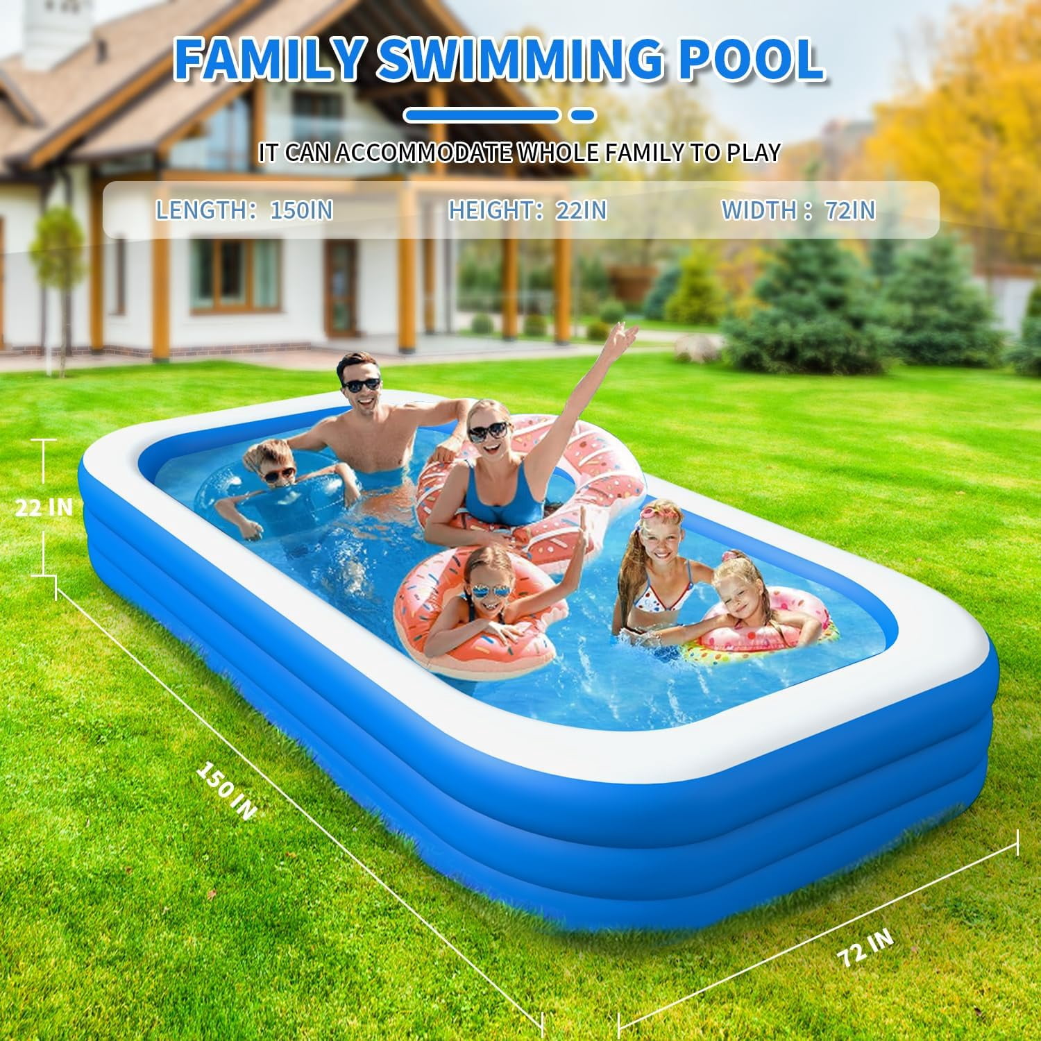 Inflatable Swimming Pool, Large Blow up Pool, Above Ground Swimming Pool for Family, Pools for Kid, Full-Sized Inflatable Pool for Toddler for Outdoors, Backyard