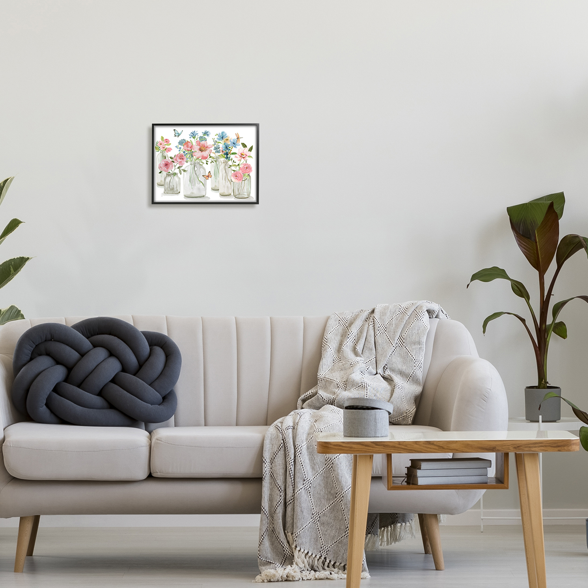 Stupell Industries Pink & Blue Flowers Botanical & Floral Painting Black Framed Art Print Wall Art, 14 x 11