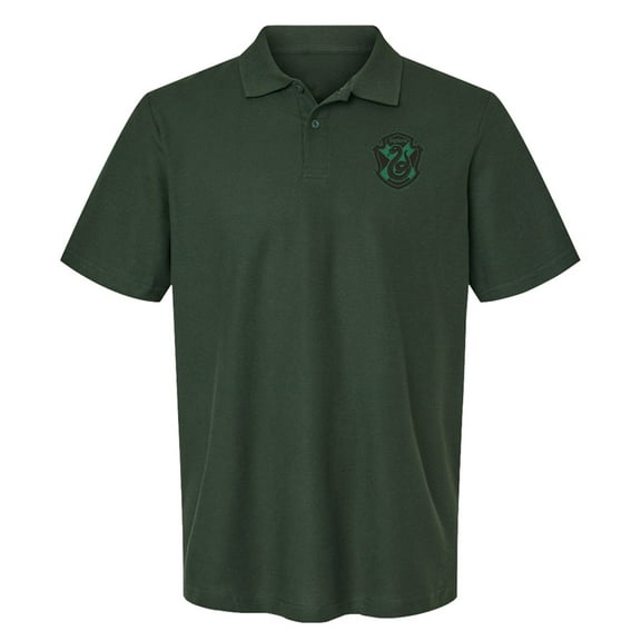 Harry Potter Slytherin Plaid Sigil Cotton Polo Shirt, Hunter Green, Small