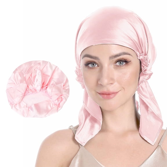 RYLZX 100% Mulberry Silk Bonnet for Sleeping, Large Silk Sleep Cap for Curly Hair,Pink