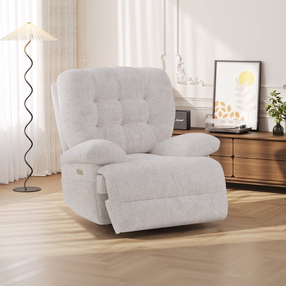 COLAMY Oversized Power Recliner Chair, Electric Rocking Chair with 270° Swivel, USB and Type-C Charging Ports, for Living Room Bedroom, Beige