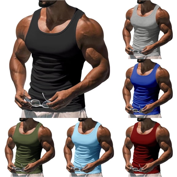 XFeng Men Ribbed Slim Fit Tank Top Athletic Sleeveless Muscle Vest