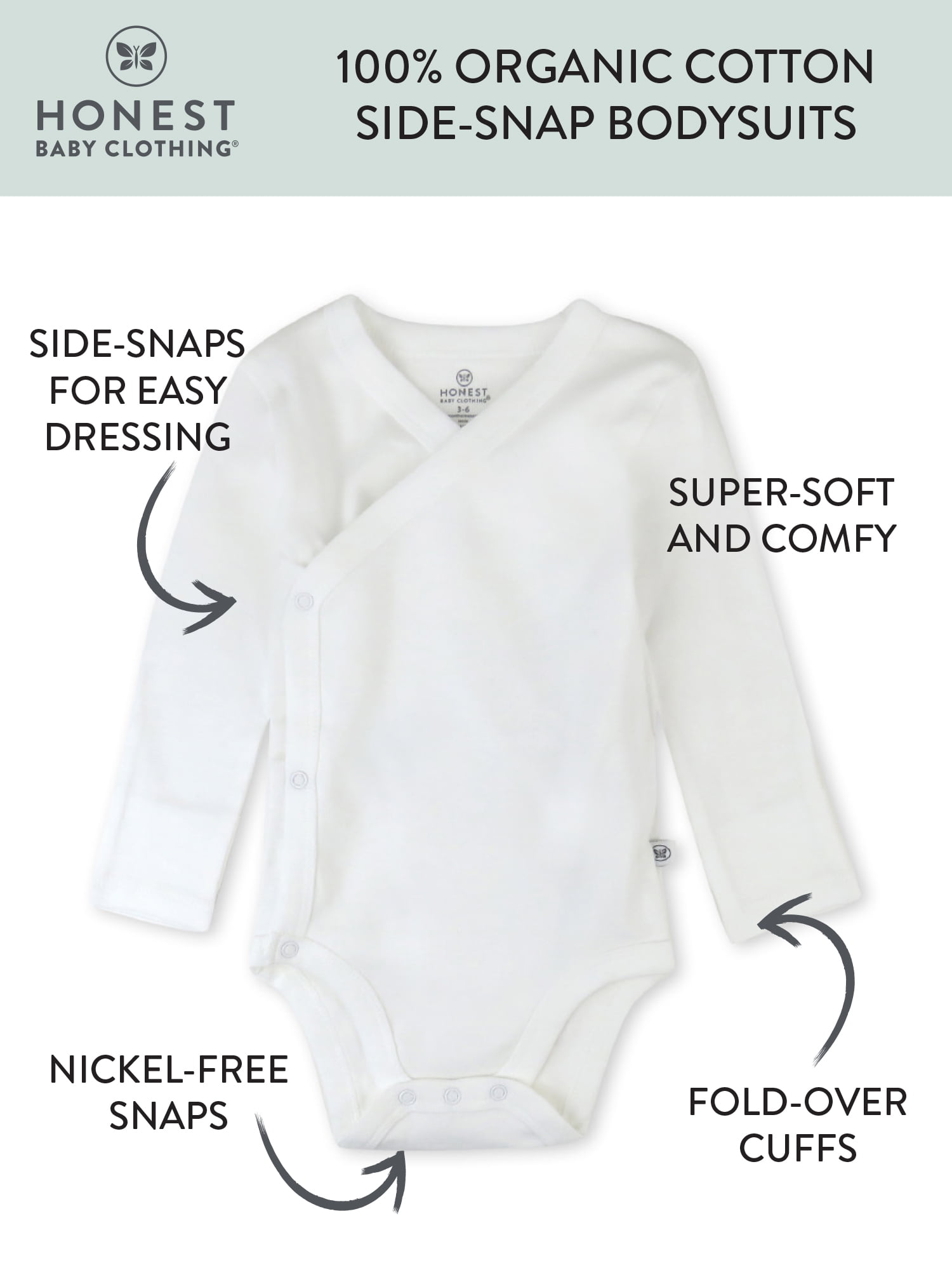 Honest Baby Clothing Baby Boy or Girl Gender Neutral Organic Cotton Long Sleeve Bodysuit and Side Snap Long Sleeve Bodysuit, 2 Piece (Preemie-9 Months)