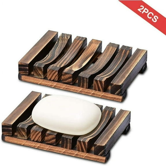 2 Pack Soap Dish Wooden Soap Holder for Shower Bathroom Kitchen Sinks
