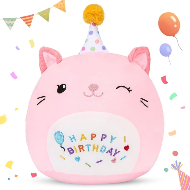 Peluche ABEARCAR para decoración de cumpleaños con forma de gato, color rosa, 35 cm, para niños