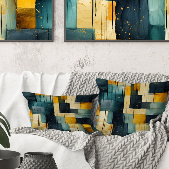 Designart "Fusion of Yellow and Teal Abstract Geometrics" Geometric Printed Throw Pillow