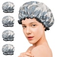 thumbnail image 7 of Shower Caps,Blue and Gray Floral Pattern Waterproof Shower Cap for Women 4 Pieces,Double Reusable Hair Cover for Shower PEVA Elastic Stretch Hem, 7 of 7