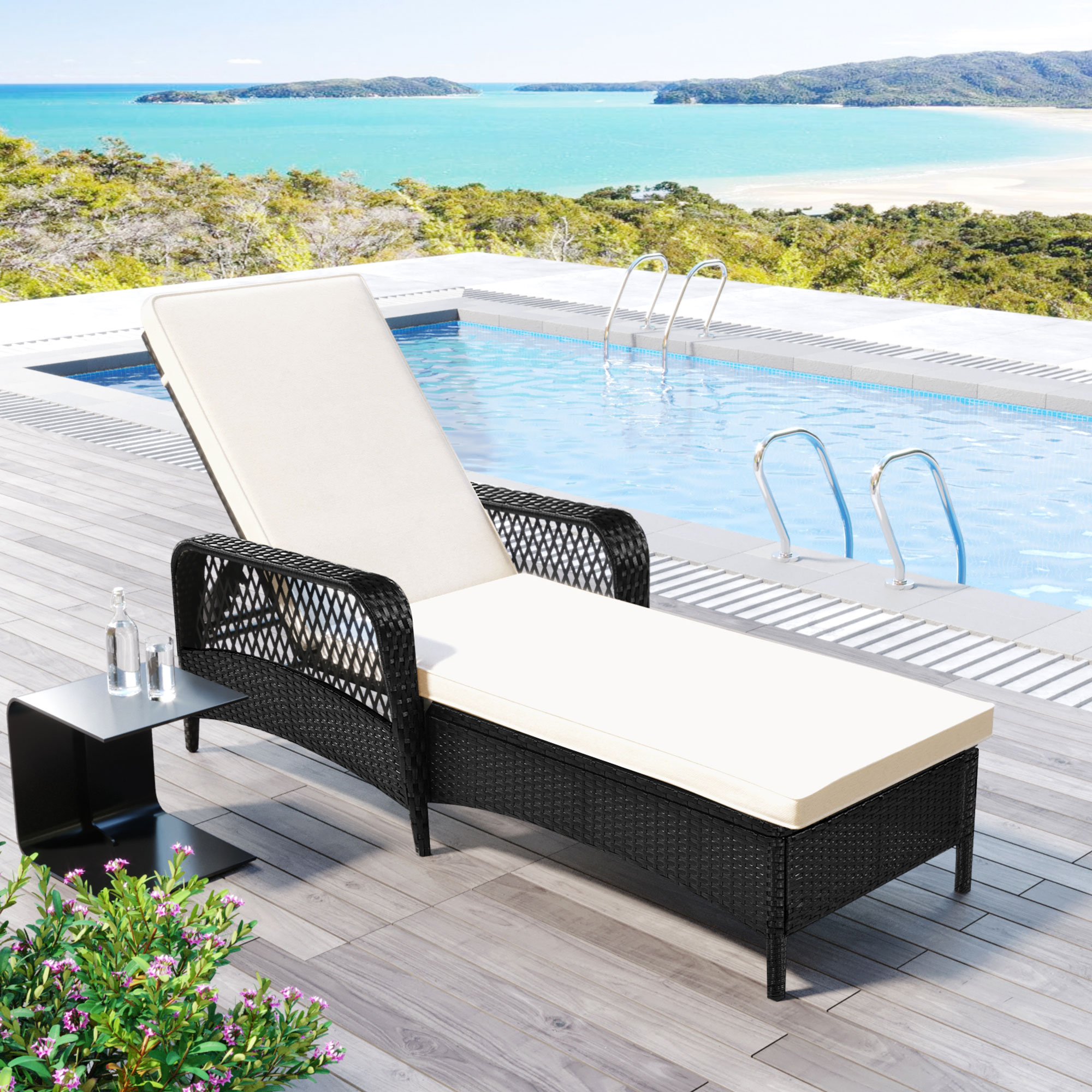 Outdoor Patio Reclining Chair Sunbed with Adjustable Backrest, Black Wicker All-Weather Chaise Lounge Chair for Garden Yard Patio - image 1 of 8