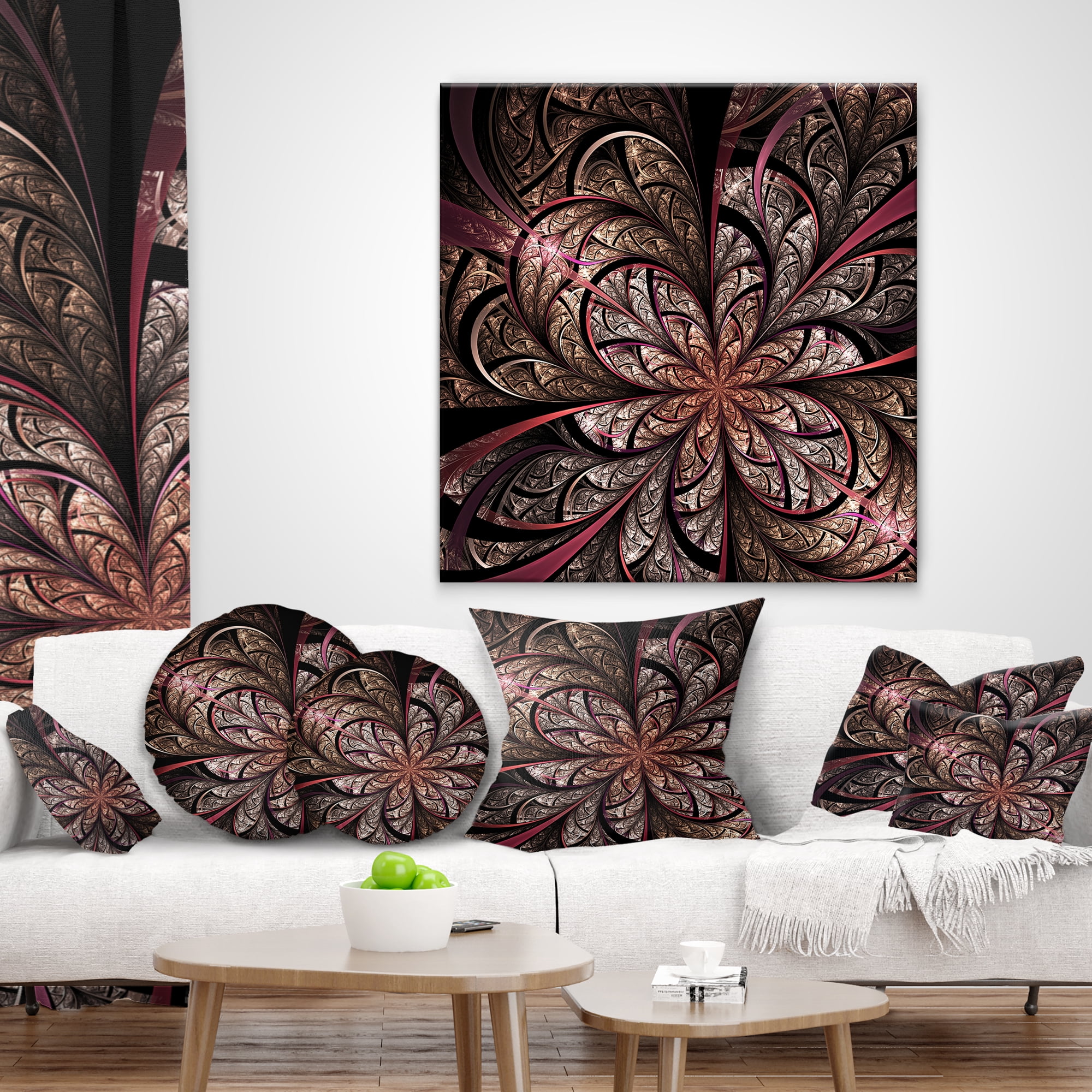 Designart Glowing Large Fractal Flower Design - Floral Throw Pillow - 12x20