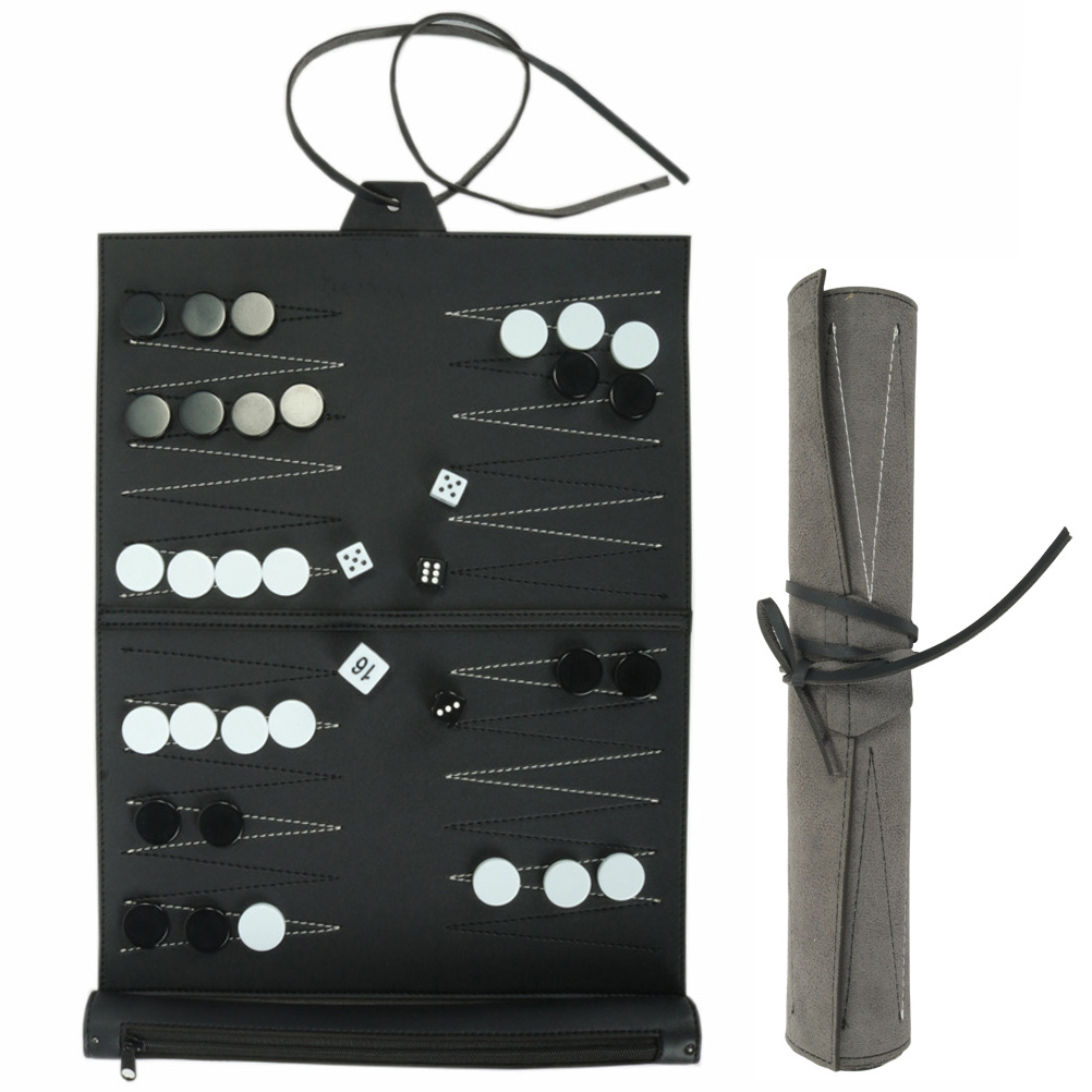 Backgammon De Voyage En Cuir Enroulable - Jeu Compact Avec Pions Pondérés, Idéal Pour Vacances, Plage