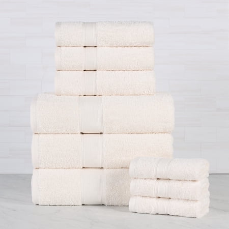 Superior Oregon Organic Cotton 9 Piece Towel Set Soft Medium Weight Towels Ivory