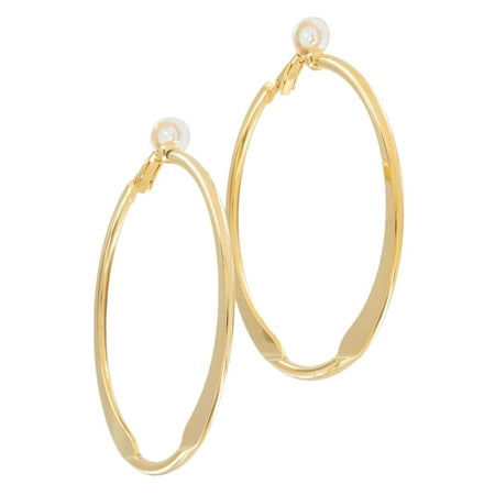 - Yellow Gold Tone Large Clip On Hoop 2 1/4