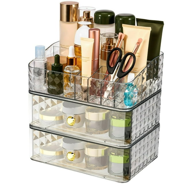 MesaSe Makeup Organizer with Stackable Drawers Perfume Organizer Acrylic Cosmetic Storage Green