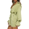 thumbnail image 3 of SAYOO Vestido Suelto de Verano para Mujer, Color Sólido, Manga Larga, Solapa, Manga Acampanada, Falda Atada de un Solo Pecho SAYOO casual, 3 of 9