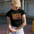 thumbnail image 2 of True Crime Junkie, Podcast Listener, Enthusiast or Lover, Groovy Retro Wavy Text Merch Gift, Royal Blue T-Shirt, Medium, 2 of 5
