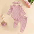 thumbnail image 2 of HCNTES Baby Girl Fall Clothes Ruffle Floral Print Long Sleeve Romper Pants Bow Headband Set Winter Clothes For Girls 3 6 9 12 18 Months 3PCS Outfits, 2 of 4