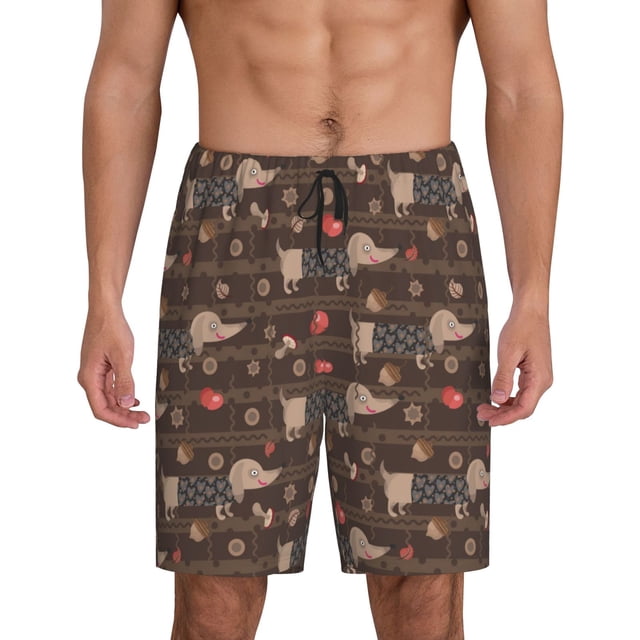 Balery Dachshund Dog Puppy Pantalones cortos de pijama de punto de algodón para hombre con cinturilla y bolsillos-3X-Large