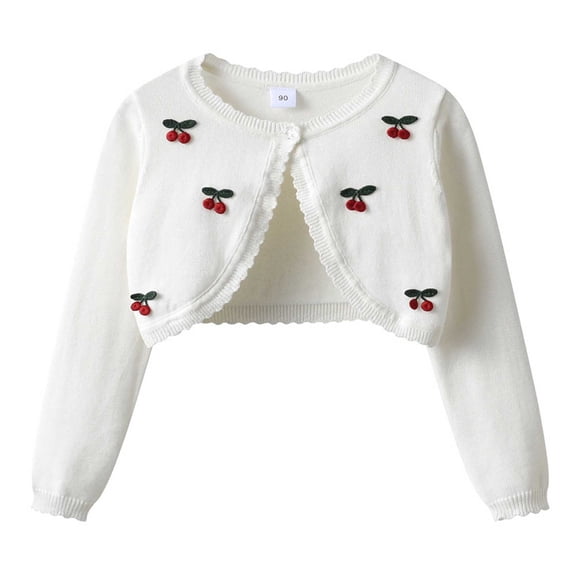 ITSAME Knitted Cardigan for Girls Cotton One-button Long Sleeve Cropped Top Fall Soft Comfy Sweater White Size 12
