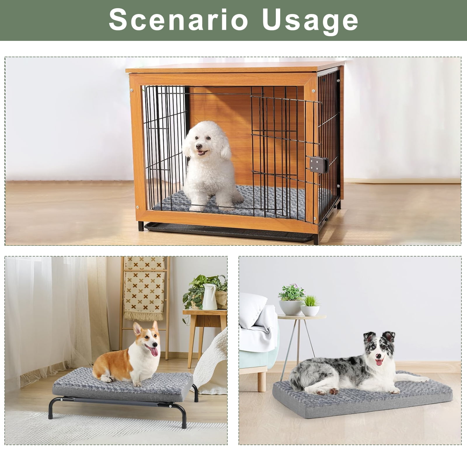 PayUSD Dog Beds for Medium Dogs Washable, Dog Crate Pads with Removable Cover & Faux Fur, Soft Plush Memory Foam Orthopedic Dogs Bed Mat, Suitable for Dogs Up to 35 lbs (Grey, 30"X20"X3")
