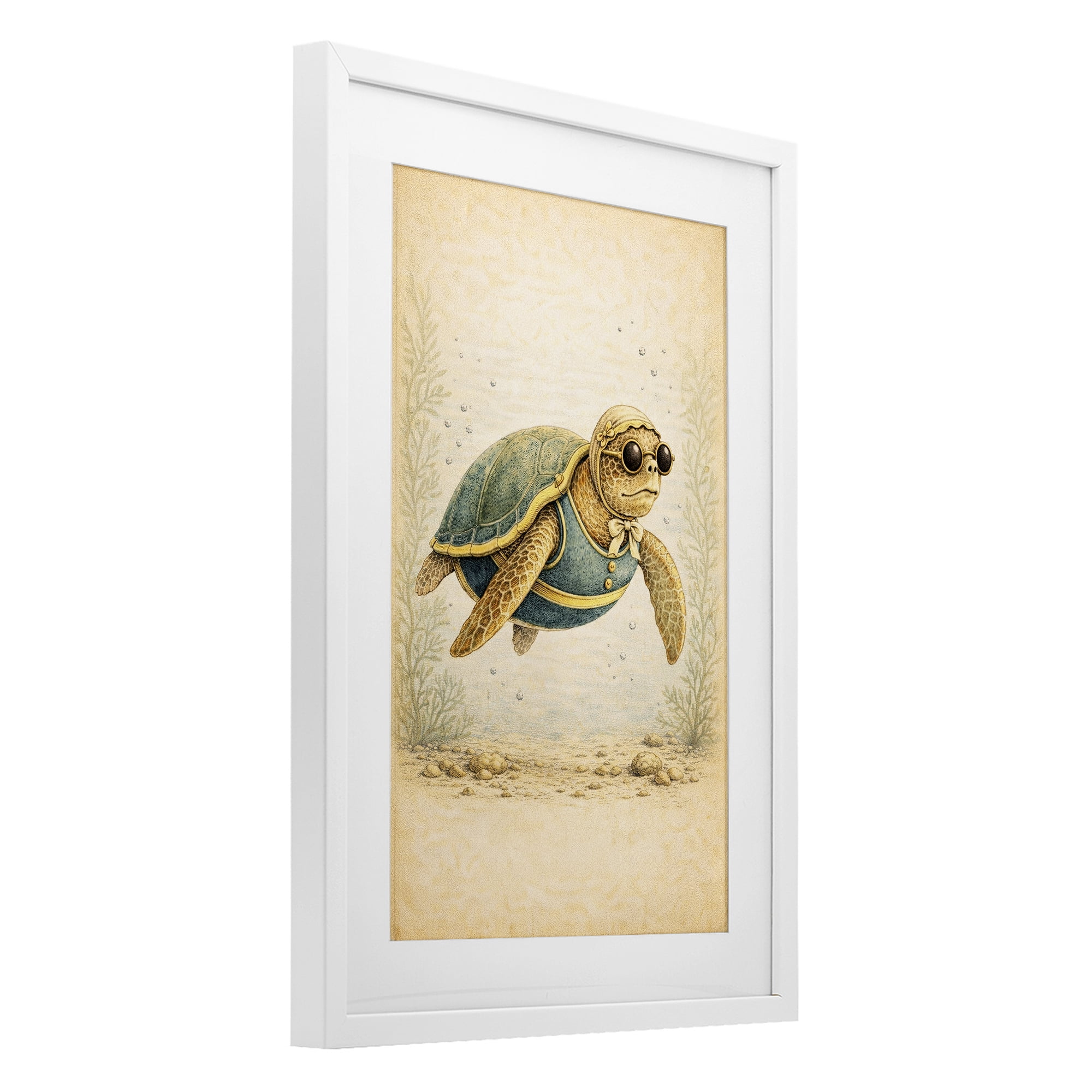 Stupell Industries Maritime Bathing Society Turtle White Framed Print Under Glass, design by Grotto Studios