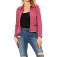 thumbnail image 1 of Chaqueta corta de motociclista de ante sintético con cuello de solapa y cierre, para mujer, XL, roja, 1 of 5