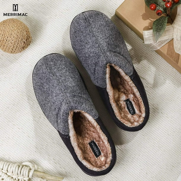 Men s Fuzzy Woolen Memory Foam Indoor House Slippers with Fluffy