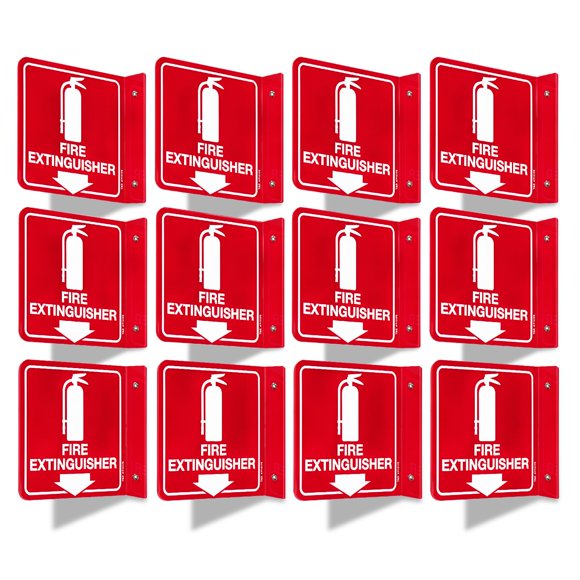 T&R Fire Extinguisher Sign, Fire Extinguisher with Down Arrow - 12 Pack - 6 x 6 Inches Acrylic, 2 pre-drilled holes, Includes Matching Screws, Use for Home Office/Business