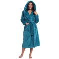 thumbnail image 2 of Women Plush Fleece Robe Long Warm Bathrobe Shawl Collar/Hood, 2 of 6