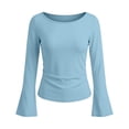 thumbnail image 5 of DHFJKG Flare Long Sleeve Shirts Women Solid Color Fitted T Shirt Boat Neck Sexy Slim Fit Basic Tee Spring Fall Versatile Tops, 5 of 5