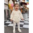 thumbnail image 4 of RUINIXCW Baby Girl Tulip Print Romper Long Sleeve Smocked Bust Bodysuit Headband, 4 of 8