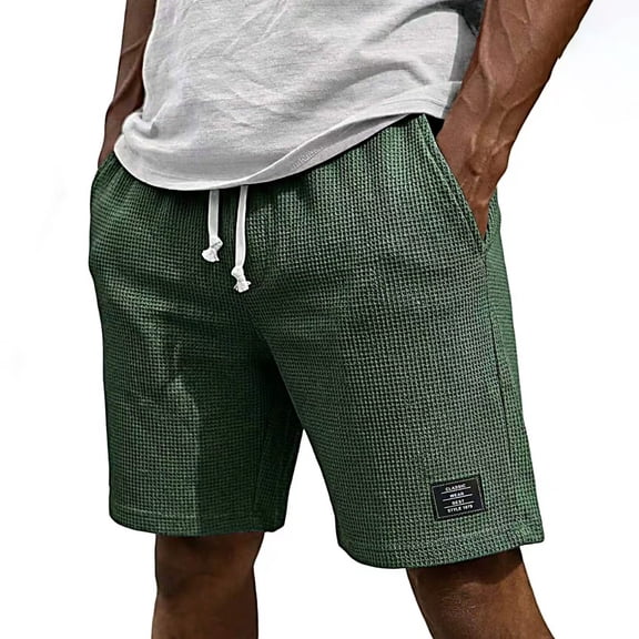 CIENVNSTG Waffle Shorts for Men Lightweight Classic Style Athletic Sweat Bottoms Elastic Drawstring Waist Summer Beach Casual Short Pants with Pockets Dark Green XXXXL