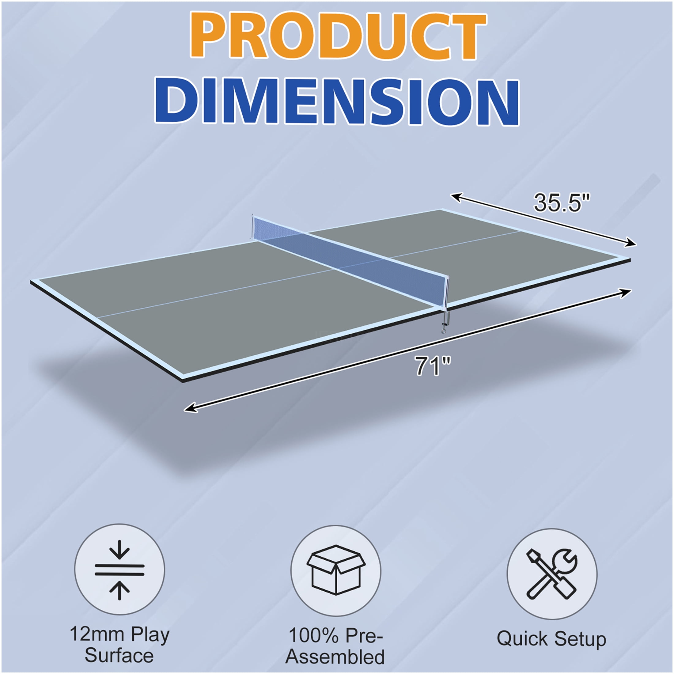JERFIT 6x3 FT Foldable Portable Ping Pong Table Top, Grey MDF Conversion Top for Indoor & Outdoor Tennis Play, Includes Net & Posts