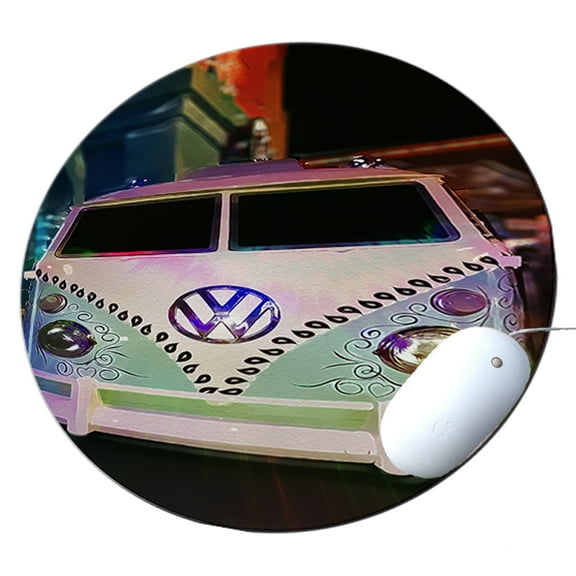 KuzmarK Round Mousepad / Hot Pad / Trivet - Volkswagon Van Art
