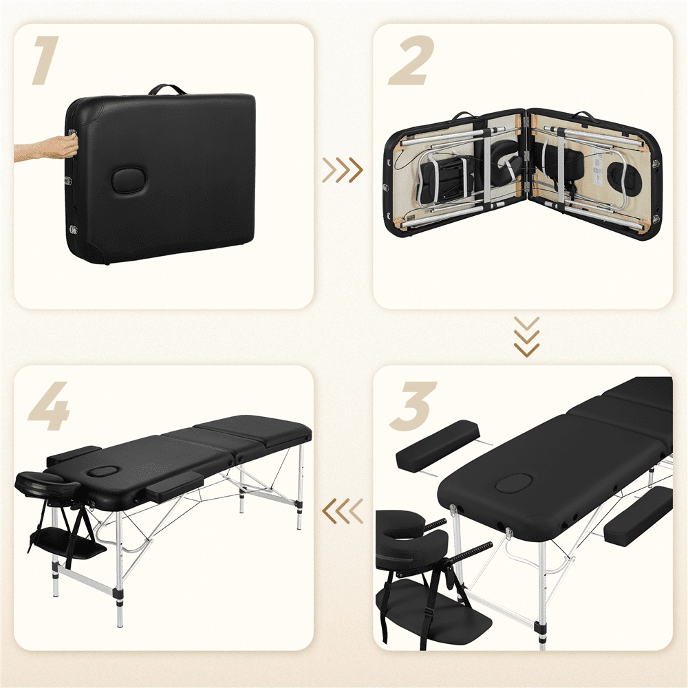 Renwick Portable Adjustable Massage Table with Metal Legs, Black