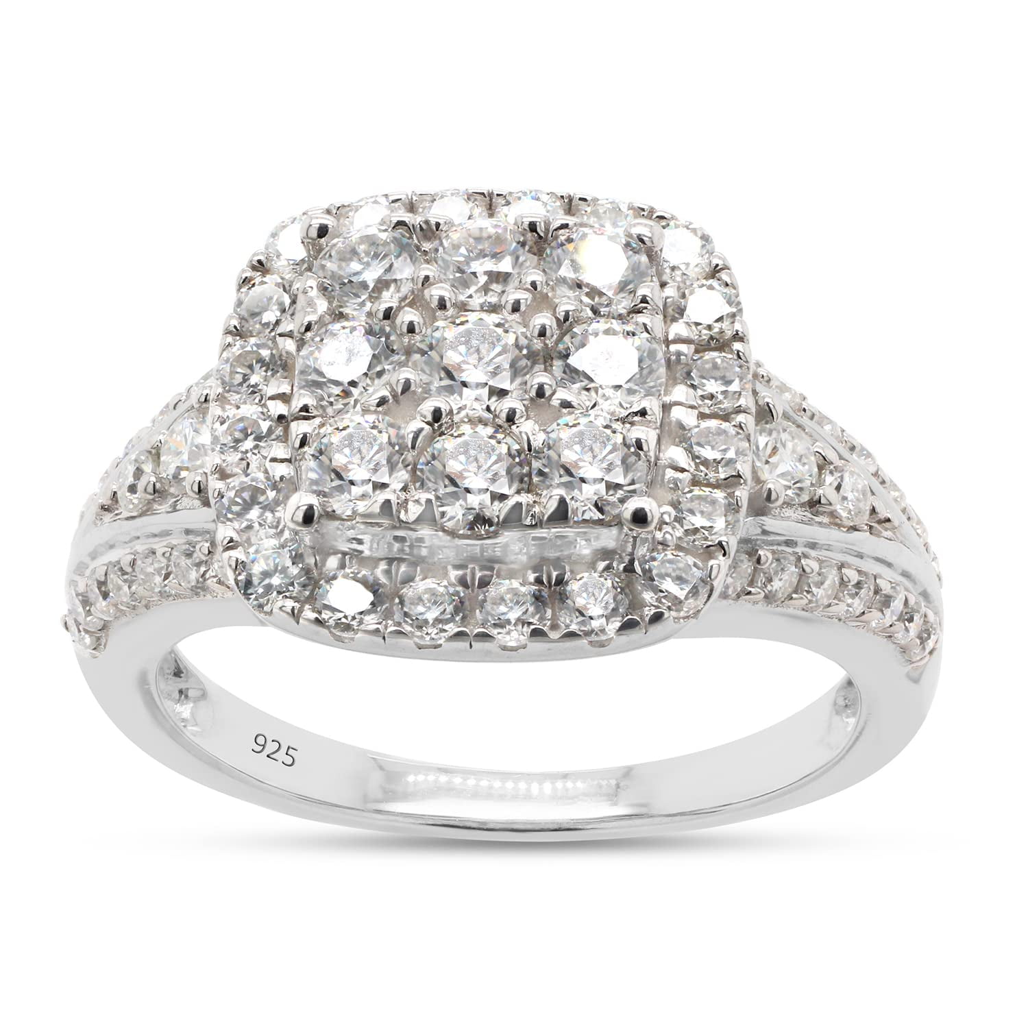 1 1/3 ct. t.w Round Cut Lab Created Moissanite Diamond Halo Cluster Engagement Ring 14k White Gold Over Sterling Silver(G-H/VVS1, 1.33 Cttw)Ring Size-4