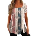 thumbnail image 1 of DPTALR Femme Causal Impression Chemisier Manches Courtes T-Shirt Été Bouton Tops, 1 of 8