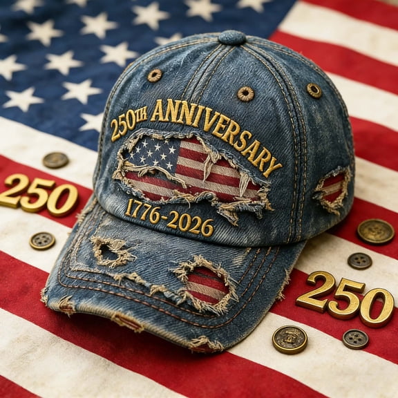 WKSCLPAI 250th US Anniversary Hat - Distressed Denim Washable Embroidered Patriotic Baseball Cap, Adjustable Buckle Casual Baseball Caps for Men Women