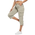 thumbnail image 4 of Women's Cargo Capris Lightweight Quick Dry Hiking Travel Summer Casual Cropped Pants with Pockets Brown XL, 4 of 5