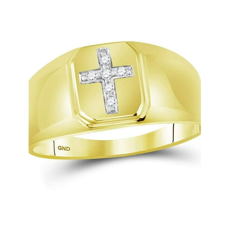 10kt Yellow Gold Mens Round Diamond Christian Cross Brushed Band Ring 1/20 Cttw