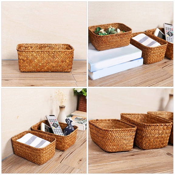 Hemobllo Brown Seagrass Woven Storage Basket, Decorative Desktop Organizer Box for Home Organization, 12 x 12 x 10 Inches