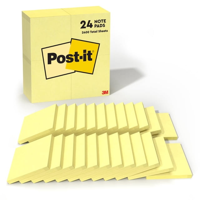 Notas adhesivas Post-it, 3 x 3 en 24 blocs, 100 hojas, color amarillo canario