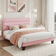thumbnail image 2 of Amolife Full Bed Frame, Platform Bed Frame with Velvet Upholstered Slat Headboard, Pink, 2 of 7