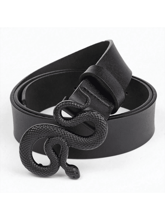 Hot Sale New Fashion Snake Belt Buckle with PU Leather Belt for Women Dress Designer Western Vintage Style Black Belts for Girls