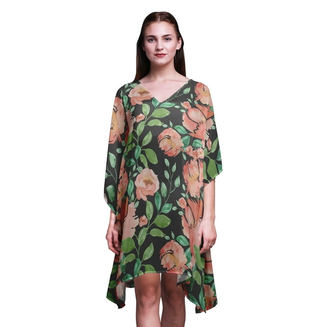 Bimba Aquarelle Femme Courte Plage Kaftan Tenue de Plage Paréo de Bikini Robe Midi-P-L