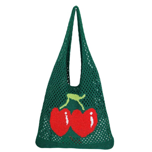 Bolso Compras Ganchillo Hombro Diario Con Cerezas para Mujer