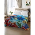 thumbnail image 2 of Cartoon Fish Queen Size Flat Sheet, Wrinkleproof & Fadeproof Cooling Flat Bed Sheet Only, Blue Colorful Sea Ocean Seagrass Coral Breathable Soft Bedding Top Sheets 90 x 102 Inches, 2 of 8