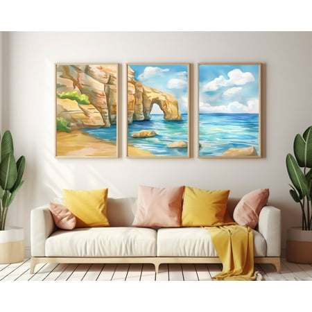 UNFFRAMED Milos Greece Poster Set Of 3, Aegean Sea Arch Coastal Wall Art, Greek Island Decor, Mediterranean Poster, Cyclades Seaside Set 3 Prints 20x30