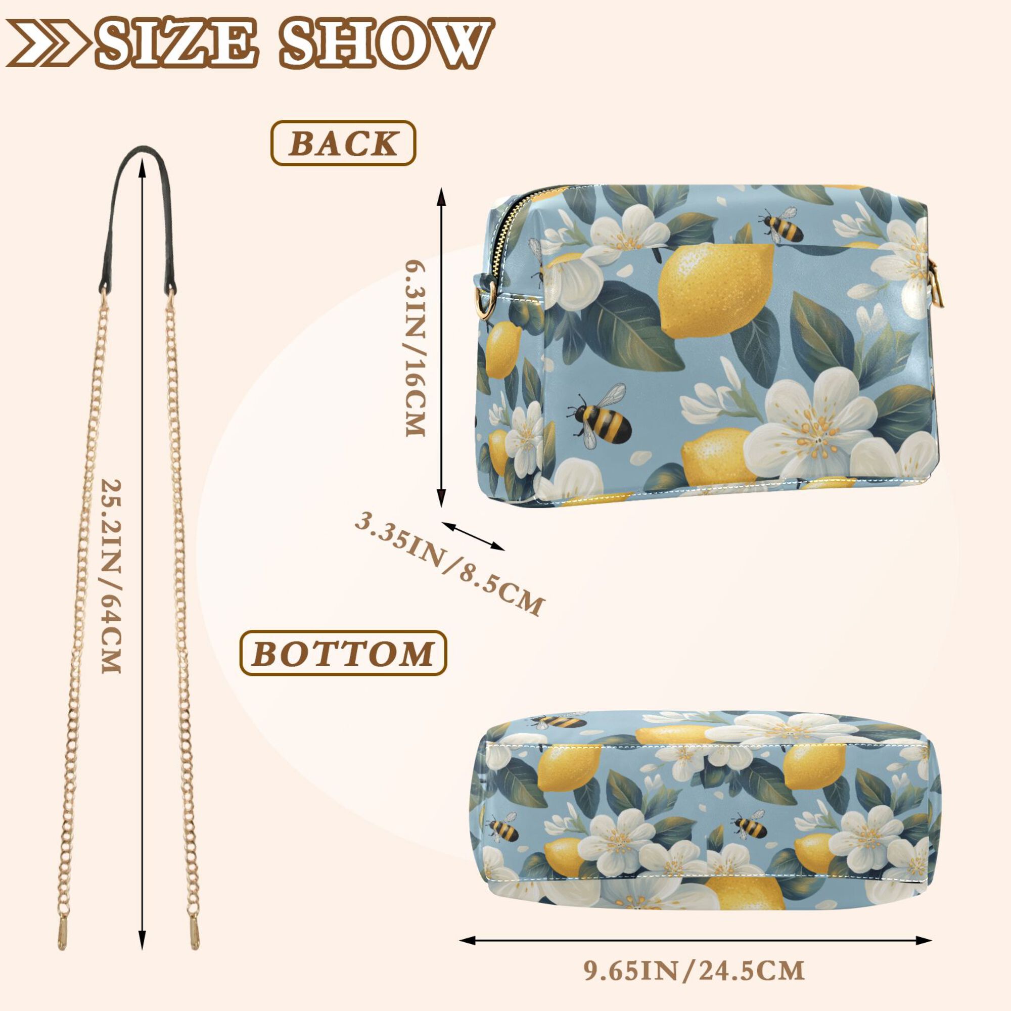 FORMRS Women Crossbody Purse with Chain Strap Vegan Leather Shoulder Handbag, Lemon Pattern