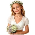 thumbnail image 2 of VUHXZWAF Girl Shirts Short Sleeve V Neck Going Out Crop Tops Kids Summer Soft Tee Clothes Size 11-12 Years, 2 of 3